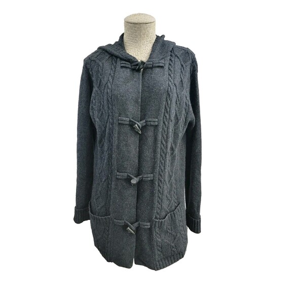 RALPH LAUREN Women's Medium Toggle Closure Hooded‎ Merino Cardigan Sweater EUC - Picture 1 of 13